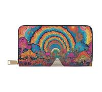 ZERAOKE Leather Wallet for Women Ladies Novelty Printed Around Zipper Long Wallet Phone Purse Credit Card Holder, Abstract Mushroom Colorful Mandala