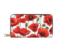 ZERAOKE Leather Wallet for Women Ladies Novelty Printed Around Zipper Long Wallet Phone Purse Credit Card Holder, Red Poppy Flower