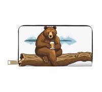 ZERAOKE Leather Wallet for Women Ladies Novelty Printed Around Zipper Long Wallet Phone Purse Credit Card Holder, Bear Drinking