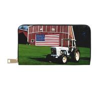ZERAOKE Leather Wallet for Women Ladies Novelty Printed Around Zipper Long Wallet Phone Purse Credit Card Holder, Old Tractor Photo Farm
