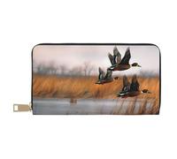 ZERAOKE Leather Wallet for Women Ladies Novelty Printed Around Zipper Long Wallet Phone Purse Credit Card Holder, Hunting Flying Wild Duck