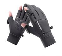 ZERAOKE Men Winter Windproof Waterproof Cold-Proof Warm Touchscreen Gloves with Zipper Pocket for Driving Cycling Ski Travel-Gray-XL