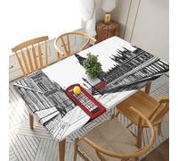ZERAOKE Red Phone Booth London Street Elastic Edged Tablecloth for Outdoor Picnic Water Resistant Spill Proof and Washable Tablecloth Kitchen and Xmas New Year Holiday Party Dinner - 2.5x5 Ft
