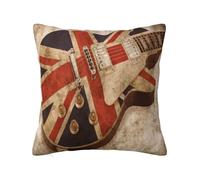 ZERAOKE Soft Plush Throw Pillow Cover For Couch, Guitar British Flag, Square Decorative Cushion Case, Machine Washable Pillowcase With Hidden Zipper, No Pilling Pillow Sham For Home Decor