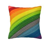 ZERAOKE Soft Plush Throw Pillow Cover For Couch, Rainbow Color Stripe, Square Decorative Cushion Case, Machine Washable Pillowcase With Hidden Zipper, No Pilling Pillow Sham For Home Decor