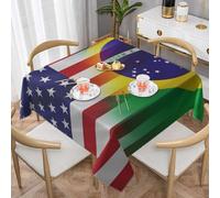 ZERAOKE Square Tablecloth 140x140 Cm, American And Brazilian Flags - Table Cover, Polyester Wrinkle-Resistant Washable Tablecloths For Indoor/Outdoor Dining Parties Weddings (Fits 78 To 99cm Tables)