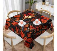 ZERAOKE Square Tablecloth 140x140 Cm, Monarch Butterflies - Table Cover, Polyester Wrinkle-Resistant Washable Tablecloths For Indoor/Outdoor Dining Parties Weddings (Fits 78 To 99cm Tables)