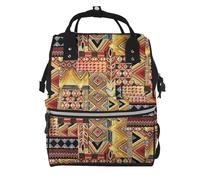 ZERAOKE Waterproof Diaper Backpack For Moms, African Textile Patchwork, Mom Organization Backpack, Stylish Baby Essentials Tote Large Capacity Mommy Travel Bag With Insulated Bottle Pocket