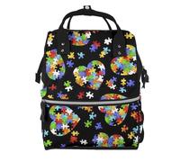 ZERAOKE Waterproof Diaper Backpack For Moms, Autism Awareness Puzzle Pieces Heart, Mom Organization Backpack, Stylish Baby Essentials Tote Large Capacity Mommy Travel Bag With Insulated Bottle Pocket