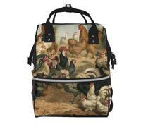 ZERAOKE Waterproof Diaper Backpack For Moms, Chicken Rooster, Mom Organization Backpack, Stylish Baby Essentials Tote Large Capacity Mommy Travel Bag With Insulated Bottle Pocket