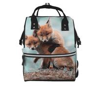 ZERAOKE Waterproof Diaper Backpack For Moms, Cute Animal Fox, Mom Organization Backpack, Stylish Baby Essentials Tote Large Capacity Mommy Travel Bag With Insulated Bottle Pocket