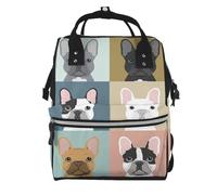 ZERAOKE Waterproof Diaper Backpack For Moms, French Bulldog, Mom Organization Backpack, Stylish Baby Essentials Tote Large Capacity Mommy Travel Bag With Insulated Bottle Pocket