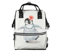 ZERAOKE Waterproof Diaper Backpack For Moms, Penguin Wearing Flowers, Mom Organization Backpack, Stylish Baby Essentials Tote Large Capacity Mommy Travel Bag With Insulated Bottle Pocket