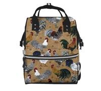 ZERAOKE Waterproof Diaper Backpack For Moms, Rooster Chicken, Mom Organization Backpack, Stylish Baby Essentials Tote Large Capacity Mommy Travel Bag With Insulated Bottle Pocket