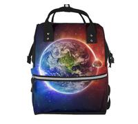 ZERAOKE Waterproof Diaper Backpack For Moms, Space Planet Earth, Mom Organization Backpack, Stylish Baby Essentials Tote Large Capacity Mommy Travel Bag With Insulated Bottle Pocket