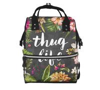 ZERAOKE Waterproof Diaper Backpack For Moms, Thug Life Flowers, Mom Organization Backpack, Stylish Baby Essentials Tote Large Capacity Mommy Travel Bag With Insulated Bottle Pocket