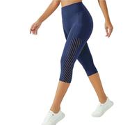 ZERAOKE Women Black Elastic Gym High Waist Yoga Capri Pants/Leggings with Pockets Tummy Control Workout Athletic Pants, Navy blue, Large