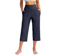 ZERAOKE Women High Waist Pilates Dance Athletic Yoga Capri Pant with Pockets Fashion Loose Fit Casual Pants, Navy blue, S