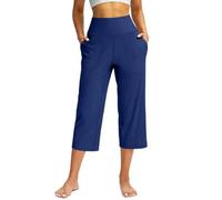 ZERAOKE Women High Waist Pilates Dance Athletic Yoga Capri Pant with Pockets Fashion Loose Fit Casual Pants, Blue, S