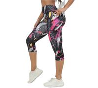 ZERAOKE Women Printed Stretch High Waist Pilates Yoga Capri Pants with Pockets Cycling Fitness Running Leggings-Multi-Color-L