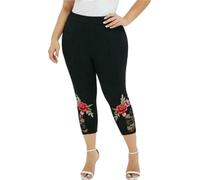 ZERAOKE Women Rose Printed Black Athletic Pants Plus Size Casual Elastic Yoga Leggings for Gym Workout Cycling Running-Black-3Xl