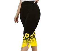 ZERAOKE Women Sunflower Print Fashion Casual Plus Size Capri Yoga Leggings for Athletic Workout Fitness Running-Black-5Xl