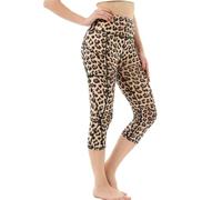 ZERAOKE Womens Camo Gym Yoga Capris Pants,Training Cycling Running Workout Elastic Capri Leggings-Leopard Print-L