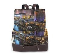 ZERAOKE Women'S Leather Backpack Purse, Las Vegas Night View, Luxury Pu Leather Laptop Backpack For Work/Travel, Anti-Theft 15.6 Inch School Bag, Stylish Durable School Bag For College Girls Women