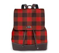 ZERAOKE Women'S Leather Backpack Purse, Plaid Red Black, Luxury Pu Leather Laptop Backpack For Work/Travel, Anti-Theft 15.6 Inch School Bag, Stylish Durable School Bag For College Girls Women