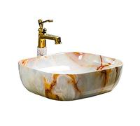 ZERAPH Bathroom Sink Rectangle Ceramic Vessel Sink Artistic Marbling Pattern Above Counter Bathroom Lavatory Vanity Bowl Basin, L 20"×W 15.7" Art Basin
