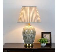 ZERAPH New American Durable Chinese Ceramic Table Lamps, Oriental Large Ceramic Bedside Lamps, Metal Pedestal Nightstand Lamps, For Bedroom Farmhouse Living Room Office