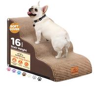 Zerbuger Dog Ramp and Stair for Bed 16" H-20 H,3-Step Cat Stair for Sofa and Chair,4-Step Dog Ramp for High Bed and Window,Durable Nonslip Fabric Cover for Indoor (Coffee-16 H, Pet Friendly, 3)
