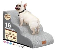 Zerbuger Dog Ramp and Stair for Bed 16" H-20 H,3-Step Cat Stair for Sofa and Chair,4-Step Dog Ramp for High Bed and Window,Durable Nonslip Fabric Cover for Indoor (Light Grey-16 H, Pet Friendly, 3)