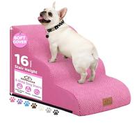 Zerbuger Dog Ramp and Stair for Bed 16" H-20 H,3-Step Cat Stair for Sofa and Chair,4-Step Dog Ramp for High Bed and Window,Durable Nonslip Fabric Cover for Indoor (Pink-16 H, Pet Friendly, 3)
