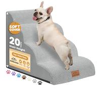 Zerbuger Dog Ramp and Stair for Bed 16" H-20 H,3-Step Cat Stair for Sofa and Chair,4-Step Dog Ramp for High Bed and Window,Durable Nonslip Fabric Cover for Indoor (Light Grey-20 H, Pet Friendly, 4)