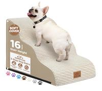 Zerbuger Dog Ramp and Stair for Bed 16" H-20 H,3-Step Cat Stair for Sofa and Chair,4-Step Dog Ramp for High Bed and Window,Durable Nonslip Fabric Cover for Indoor (Beige-16 H, Pet Friendly, 3)