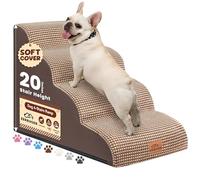 Zerbuger Dog Ramp and Stair for Bed 16" H-20 H,3-Step Cat Stair for Sofa and Chair,4-Step Dog Ramp for High Bed and Window,Durable Nonslip Fabric Cover for Indoor (Coffee-20 H, Pet Friendly, 4)
