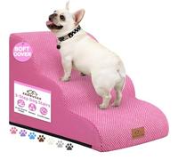 Zerbuger Dog Ramp and Stairs for Bed, Pink 3 Steps 16" H, Nonslip Cover