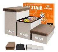 Zerbuger Dog Stairs with Furry Lids 18" H, 3-Step Wider Dog Steps with Storage for Small/Medium/Large Old Dogs Cats, Folding Sturdy Pet Stairs Climbing Bed Couch, Ramp for Car Up to 200 lbs, Khaki