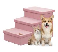 Zerbuger Dog Stairs with Storage 18" H, 3-Step Wider Dog Steps for Small/Medium/Large Old Dogs Cats, Folding Sturdy Pet Stairs Climbing Bed or Couch, Ramp for Car Up to 200 lbs (Pink, No Condo)