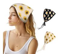 Zercart 2 Pcs Crochet Bandana Knitted Head Kerchief Floral Headbands Knitted Head Kerchief Triangled Headband with Ties Vintage Knotted Headscarf for Women Girls