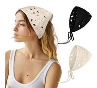 Zercart 2 Pcs Crochet Bandana Knitted Head Kerchief Floral Headbands Knitted Head Kerchief Triangled Headband with Ties Vintage Knotted Headscarf for Women Girls