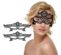 Zercart 2Pcs Black Lace Masquerade Mask for Women - Ball, Prom, Mardi Gras, Venetian Halloween Costume, Carnival Party