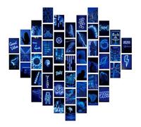 Zercart 50Pcs Blue Photo Wall Collage Kit Aesthetic Pictures, Blue Neon Posters Wall Posters Prints Picture Photo Collection Collage Pictures for Room Bedroom Dorm Decor 4 x 6 Inch