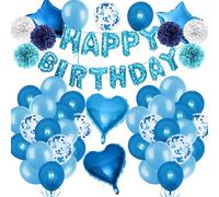 Zercart Blue Birthday Party Decorations, Blue Balloons Birthday Decorations for Men Women, Happy Birthday Letter Banner, Birthday Party Supplies Helium Balloons Confetti Balloons for Birthday