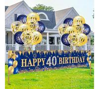 Zercart Blue Gold 40th Birthday Decorations for Men,Navy Blue Happy Birthday Decorations Set,NavyBlue Gold Birthday Number Banner ,Confetti Balloons for Men 40 Birthday Party Supplies