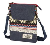 Zercart Canvas Crossbody Bag for Women, Small Mobile Phone Bag Phone Shoulder Bag National Pattern Messenger Bag Cute Flap Crossbody Handbags Change Pouch Bags