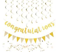 Zercart Congrats Decorations, Gold Glitter Congratulations Banner Triangle Flag Banner with Gold Swirls Hanging Decorations, for Graduation Wedding Anniversary Retirement Party Decorations Supplies