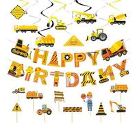 Zercart Construction Party Banner Decorations ,Tractor Birthday Party Supplies, Construction Birthday Paper Hanging Cutouts,Construction Hanging Swirls Party Decorations，Construction Party Decorations
