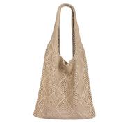 Zercart Crochet Mesh Beach Tote Bag, Crochet Beach Tote Bag for Women Retro Summer Woven Bag Handmade Weave Tote Bags Women Holiday Shoulder Bag for Beach Pool Vocation-Khaki Color